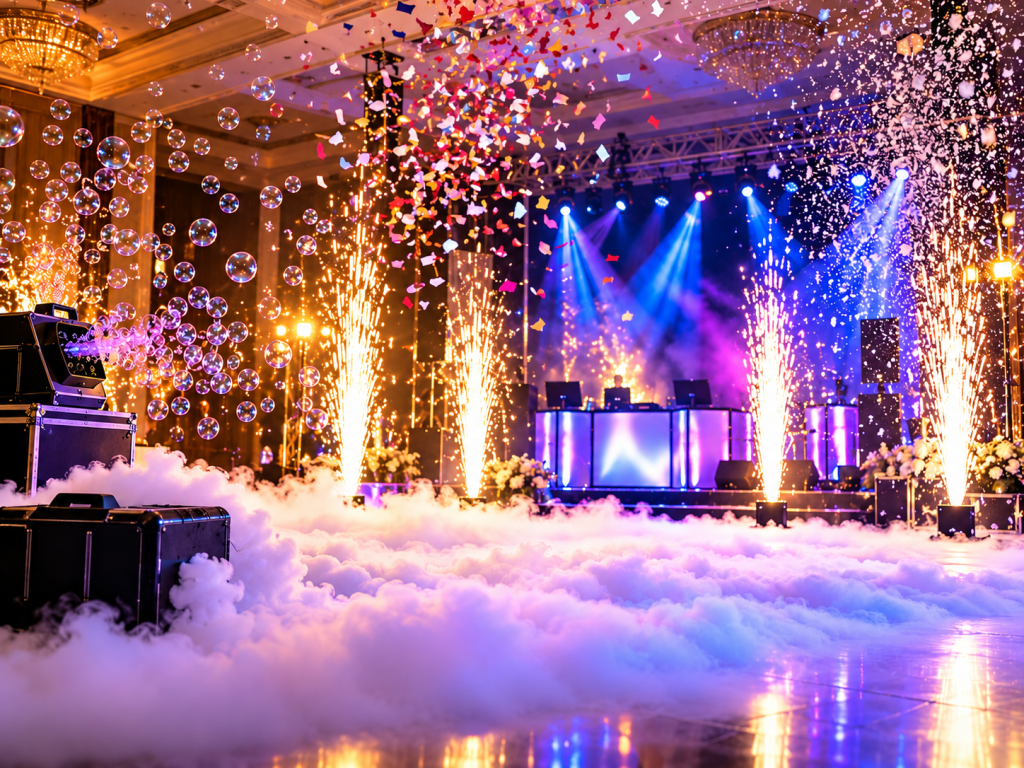 Cinematic Ballroom Fog and Spark Spectacle