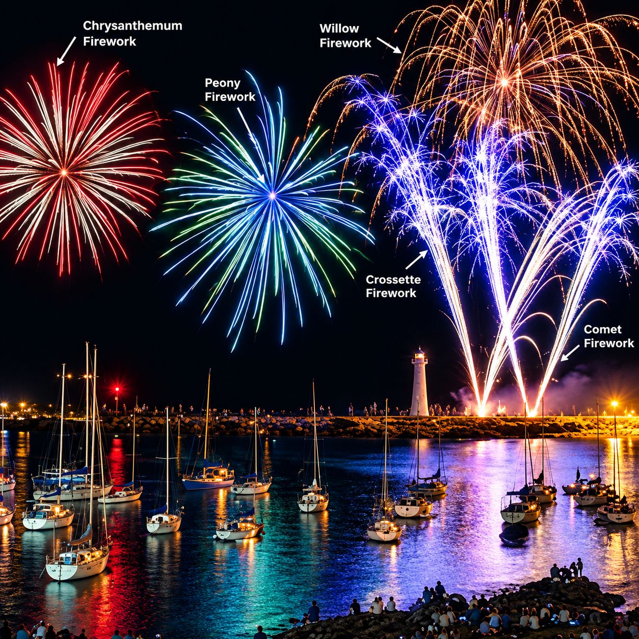 Harbor Fireworks Types Illustrated